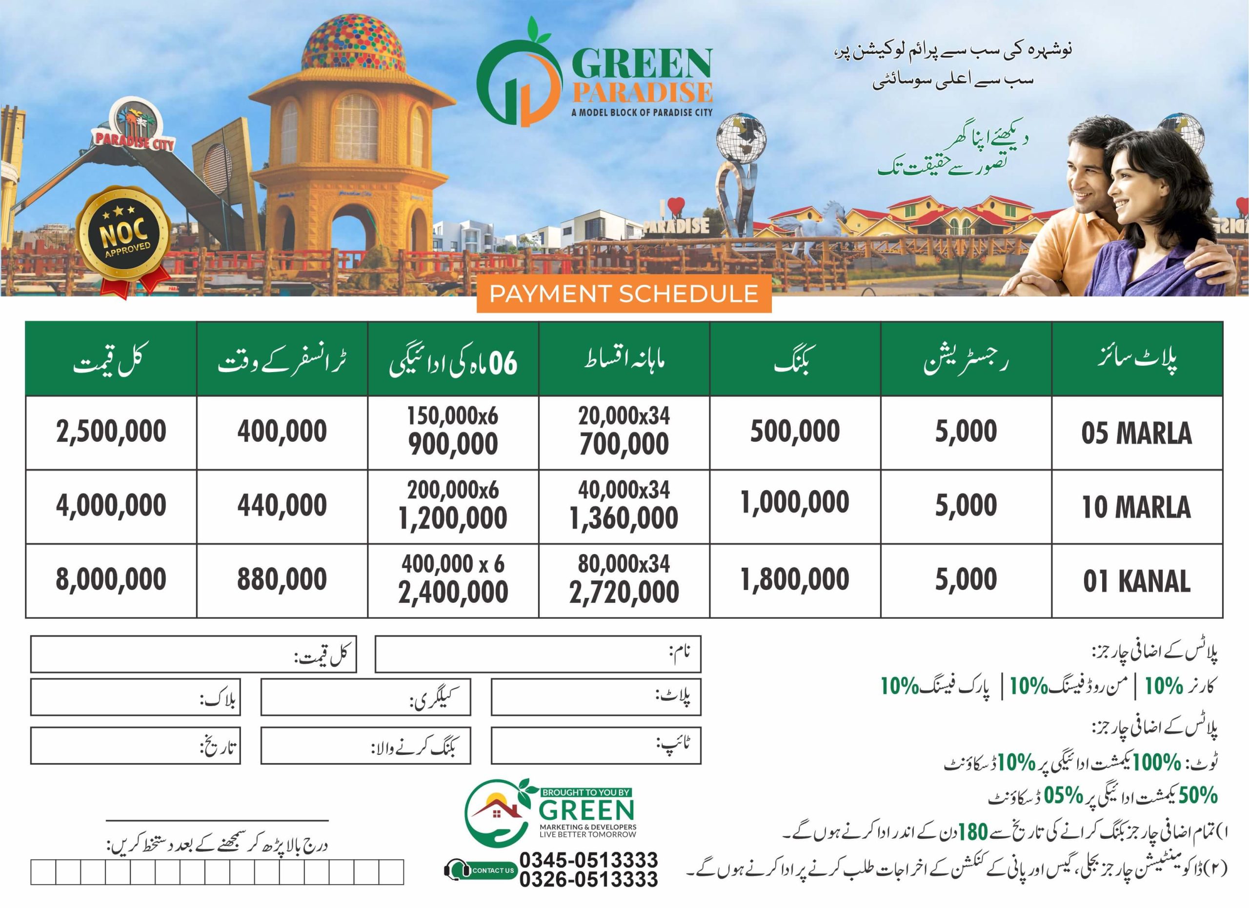 Green Paradise a Model Block of Nowshera Pricing Plan